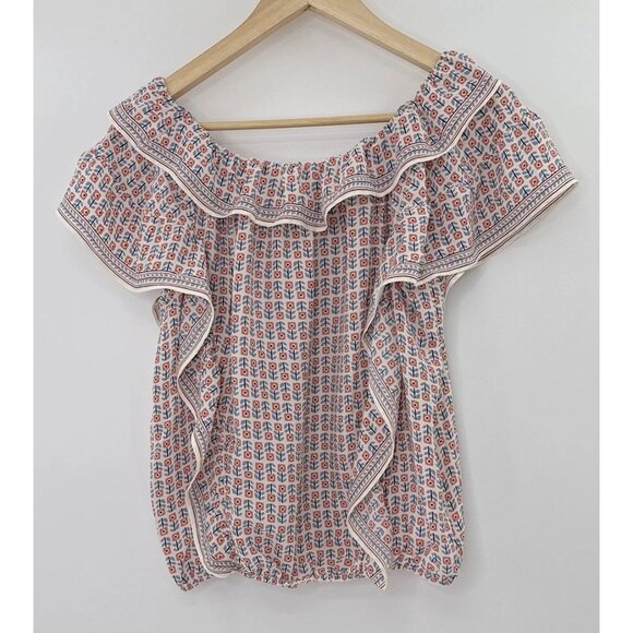 Max Studio Chiffon Ruffle Flutter Slv Blouse Sz Sm Boho, Preppy, Elastic Waist - Picture 2 of 7